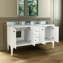 WOODBRIDGE Roma 61"x22"x38" Solid Wood Bath Vanity In White With Gold Hardware And Carrara Engineered Stone Composite Vanity Top With 3 Pre-Drilled Holes, Roma-6021-White+CALAVT6122D-8 -Woodbridgebath Shop 20220830145309W5OMVZV1 thumb 600x600