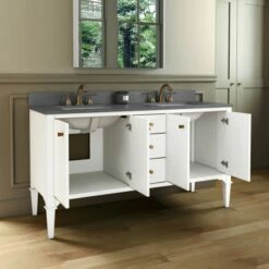 WOODBRIDGE Roma 61"x22"x38" Solid Wood Bath Vanity In White With Gold Hardware And Dark Gray Engineered Stone Composite Vanity Top With 3 Pre-Drilled Holes, Roma-6021-White+DGVT6122D-8 -Woodbridgebath Shop 20220830145520W5OMVZV1 thumb 600x600