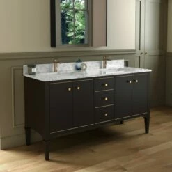 WOODBRIDGE Roma 61"x22"x38" Solid Wood Bath Vanity In Espresso With Gold Hardware And Carrara Marble Top With Pre-Drilled Hole For Single Hole Faucet, Roma-6021-Espresso+CAVT6122D-1 -Woodbridgebath Shop 20220830145716W5OMVZV1 thumb 600x600
