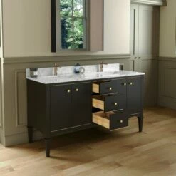 WOODBRIDGE Roma 61"x22"x38" Solid Wood Bath Vanity In Espresso With Gold Hardware And Carrara Marble Top With Pre-Drilled Hole For Single Hole Faucet, Roma-6021-Espresso+CAVT6122D-1 -Woodbridgebath Shop 20220830145718W5OMVZV1 thumb 600x600