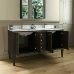 WOODBRIDGE Roma 61"x22"x38" Solid Wood Bath Vanity In Espresso With Gold Hardware And Carrara Marble Top With Pre-Drilled Hole For Single Hole Faucet, Roma-6021-Espresso+CAVT6122D-1 -Woodbridgebath Shop 20220830145721W5OMVZV1 thumb 600x600