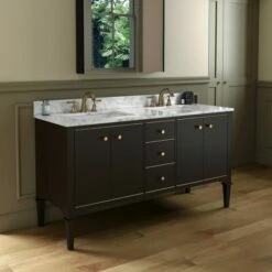 WOODBRIDGE Roma 61"x22"x38" Solid Wood Bath Vanity In Espresso With Gold Hardware And Carrara Marble Top With Pre-Drilled Hole For Single Hole Faucet, Roma-6021-Espresso+CAVT6122D-8 -Woodbridgebath Shop 20220830145836W5OMVZV1 thumb 600x600