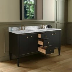 WOODBRIDGE Roma 61"x22"x38" Solid Wood Bath Vanity In Espresso With Gold Hardware And Carrara Marble Top With Pre-Drilled Hole For Single Hole Faucet, Roma-6021-Espresso+CAVT6122D-8 -Woodbridgebath Shop 20220830145837W5OMVZV1 thumb 600x600