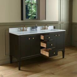 WOODBRIDGE Roma 61"x22"x38" Solid Wood Bath Vanity In Espresso With Gold Hardware And Carrara Engineered Stone Composite Vanity Top With 3 Pre-Drilled Holes, Roma-6021-Espresso+CALAVT6122D-8 -Woodbridgebath Shop 20220830150135W5OMVZV1 thumb 600x600