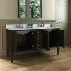 WOODBRIDGE Roma 61"x22"x38" Solid Wood Bath Vanity In Espresso With Gold Hardware And Carrara Engineered Stone Composite Vanity Top With 3 Pre-Drilled Holes, Roma-6021-Espresso+CALAVT6122D-8 -Woodbridgebath Shop 20220830150158W5OMVZV1 thumb 600x600