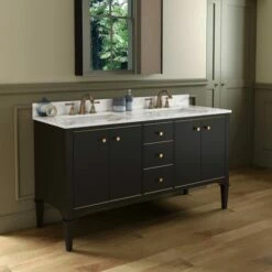 WOODBRIDGE Roma 61"x22"x38" Solid Wood Bath Vanity In Espresso With Gold Hardware And Fish Belly Engineered Stone Composite Vanity Top With 3 Pre-Drilled Holes, Roma-6021-Espresso+FBVT6122D-8 -Woodbridgebath Shop 20220830150328W5OMVZV1 thumb 600x600