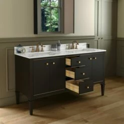 WOODBRIDGE Roma 61"x22"x38" Solid Wood Bath Vanity In Espresso With Gold Hardware And Fish Belly Engineered Stone Composite Vanity Top With 3 Pre-Drilled Holes, Roma-6021-Espresso+FBVT6122D-8 -Woodbridgebath Shop 20220830150330W5OMVZV1 thumb 600x600