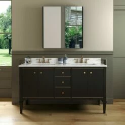 WOODBRIDGE Roma 61"x22"x38" Solid Wood Bath Vanity In Espresso With Gold Hardware And Fish Belly Engineered Stone Composite Vanity Top With 3 Pre-Drilled Holes, Roma-6021-Espresso+FBVT6122D-8 -Woodbridgebath Shop 20220830150334W5OMVZV1 thumb 600x600