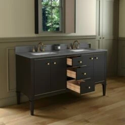 WOODBRIDGE Roma 61"x22"x38" Solid Wood Bath Vanity In Espresso With Gold Hardware And Dark Gray Engineered Stone Composite Vanity Top With 3 Pre-Drilled Holes, Roma-6021-Espresso+DGVT6122D-8 -Woodbridgebath Shop 20220830150502W5OMVZV1 thumb 600x600