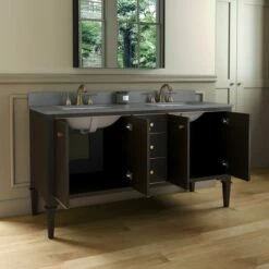 WOODBRIDGE Roma 61"x22"x38" Solid Wood Bath Vanity In Espresso With Gold Hardware And Dark Gray Engineered Stone Composite Vanity Top With 3 Pre-Drilled Holes, Roma-6021-Espresso+DGVT6122D-8 -Woodbridgebath Shop 20220830150504W5OMVZV1 thumb 600x600