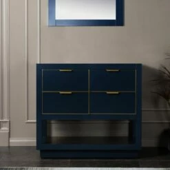 WOODBRIDGE Venice 42"x21"x33" Solid Wood Bath Vanities Cabinet Only With Drawers In Navy Blue And Gold Hardware, Venice-4221-Navy Blue-G