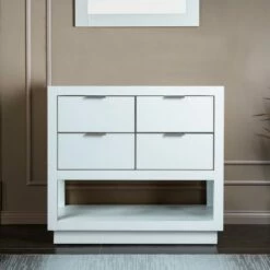 WOODBRIDGE Venice 42"x21"x33" Solid Wood Bath Vanities Cabinet Only With Drawers In White And Brushed Nickel Hardware, Venice-4221-White-BN