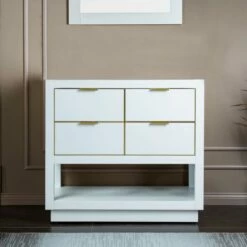 WOODBRIDGE Venice 42"x21"x33" Solid Wood Bath Vanities Cabinet Only With Drawers In White And Gold Hardware, Venice-4221-White-G