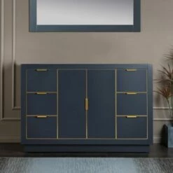 WOODBRIDGE Venice 48"x21"x33" Solid Wood Bath Vanities Cabinet Only With Drawers In Grey And Gold Hardware, Venice-4821-Grey-G