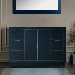 WOODBRIDGE Venice 48"x21"x33" Solid Wood Bath Vanities Cabinet Only With Drawers In Navy Blue And Gold Hardware, Venice-4821-Navy Blue-G