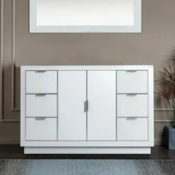 WOODBRIDGE Venice 48"x21"x33" Solid Wood Bath Vanities Cabinet Only With Drawers In White And Brushed Nickel Hardware, Venice-4821-White-BN