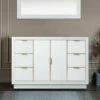 WOODBRIDGE Venice 48"x21"x33" Solid Wood Bath Vanities Cabinet Only With Drawers In White And Gold Hardware, Venice-4821-White-G