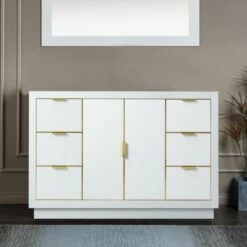 WOODBRIDGE Venice 48"x21"x33" Solid Wood Bath Vanities Cabinet Only With Drawers In White And Gold Hardware, Venice-4821-White-G