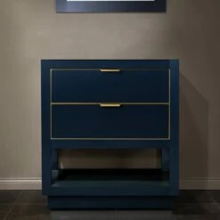 WOODBRIDGE Venice 30"x21"x33" Solid Wood Bath Vanities Cabinet Only With Center Drawers In Navy Blue And Gold Hardware, Venice-3021-Navy Blue-G