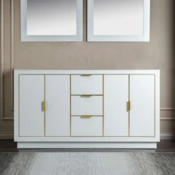 WOODBRIDGE Venice 60"x21"x33" Solid Wood Bath Vanities Cabinet Only With Center Drawers In White And Gold Hardware, Venice-6021D-White-G