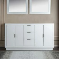 WOODBRIDGE Venice 60"x21"x33" Solid Wood Bath Vanities Cabinet Only With Center Drawers In White And Brushed Nickel Hardware, Venice-6021D-White-BN