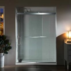 WOODBRIDGE Frameless Bathtub Shower Doors 46-48" Width X76"Height With 5/16"(8mm) Clear Tempered Glass, 2 Ways Opening & Double Sliding In Brushed Nickel Finish