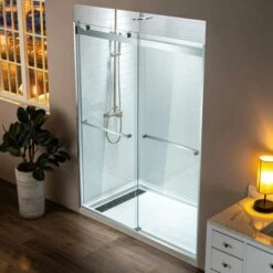 WOODBRIDGE Frameless Bathtub Shower Doors 46-48" Width X76"Height With 5/16"(8mm) Clear Tempered Glass, 2 Ways Opening & Double Sliding In Brushed Nickel Finish -Woodbridgebath Shop 20220909173406W5OMVZV1 thumb 600x600