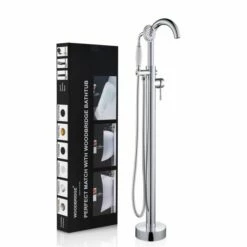 WOODBRIDGE F0002CHVT Fusion Single Handle Floor Mount Freestanding Tub Filler Faucet With Telephone Hand Shower In Polished Chrome Finish. -Woodbridgebath Shop 20220919141205W5OMVZV1 thumb 600x600