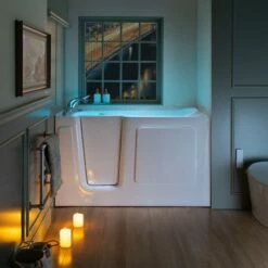 WOODBRIDGE 60 In. X 30 In. Left Hand Walk-In Air & Whirlpool Jets Hot Tub With Quick Fill Faucet With Hand Shower, White High Glass Acrylic Tub With Computer Control Panel, WB603038L