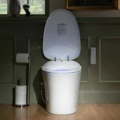 WOODBRIDGE LT610 One Piece Elongated Smart Toilet Bidet With Massage Washing, Auto Open And Close Seat And Lid, Auto Flush, Heated Seat And Integrated Multi Function Remote Control, White -Woodbridgebath Shop 20221011154039W5OMVZV1 thumb 600x600