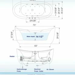 WOODBRIDGE 71" X 31-1/2" Whirlpool Water Jetted And Air Bubble Freestanding Heated Soaking Combination Bathtub, BJ300 -Woodbridgebath Shop 20221020114428W5OMVZV1 thumb 600x600