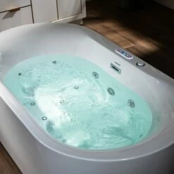 WOODBRIDGE 59" X 31-1/2" Whirlpool Water Jetted And Air Bubble Freestanding Heated Soaking Combination Bathtub With LED Control Panel , BJ100 -Woodbridgebath Shop 20221020140010W5OMVZV1 thumb 600x600