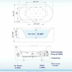 WOODBRIDGE 59" X 31-1/2" Whirlpool Water Jetted And Air Bubble Freestanding Heated Soaking Combination Bathtub With LED Control Panel , BJ100 -Woodbridgebath Shop 20221020140131W5OMVZV1 thumb 600x600