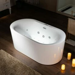 WOODBRIDGE 59" X 31-1/2" Whirlpool Water Jetted And Air Bubble Freestanding Heated Soaking Combination Bathtub With LED Control Panel , BJ100 -Woodbridgebath Shop 20221020140306W5OMVZV1 thumb 600x600