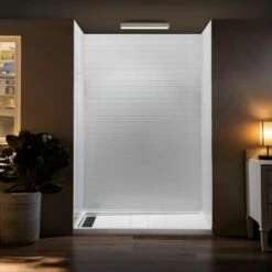 WOODBRIDGE Solid Surface 3-Panel Shower Wall Kit, 36-in L X 60-in W X 75-in H, Staggered Brick Pattern, High Gloss White Finish