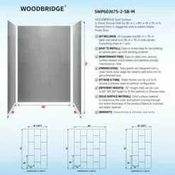 WOODBRIDGE Solid Surface 3-Panel Shower Wall Kit, 36-in L X 60-in W X 75-in H, Stacked Block In A Staggered Vertical Pattern. Matte Grey Finish -Woodbridgebath Shop 20221025142110W5OMVZV1 thumb 600x600