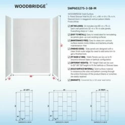 WOODBRIDGE Solid Surface 3-Panel Shower Wall Kit, 32-in L X 60-in W X 75-in H, Stacked Block In A Staggered Vertical Pattern. Matte Finish, White -Woodbridgebath Shop 20221025142257W5OMVZV1 thumb 600x600