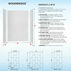 WOODBRIDGE Solid Surface 3-Panel Shower Wall Kit, 36-in L X 60-in W X 75-in H, Stacked Block In A Staggered Vertical Pattern. Matte White Finish -Woodbridgebath Shop 20221025142400W5OMVZV1 thumb 600x600