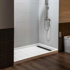 WOODBRIDGE Solid Surface 3-Panel Shower Wall Kit, 32-in L X 60-in W X 75-in H, Stacked Block In A Staggered Vertical Pattern. Matte Finish, White -Woodbridgebath Shop 20221026155120W5OMVZV1 thumb 600x600