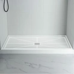 WOODBRIDGE Solid Surface 3-Panel Shower Wall Kit, 32-in L X 60-in W X 75-in H, Stacked Block In A Staggered Vertical Pattern. Matte Finish, White -Woodbridgebath Shop 20221026155251W5OMVZV1 thumb 600x600