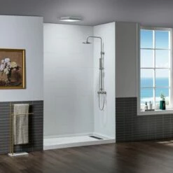 WOODBRIDGE Solid Surface 3-Panel Shower Wall Kit, 32-in L X 60-in W X 75-in H, Stacked Block In A Staggered Vertical Pattern. Matte Finish, White -Woodbridgebath Shop 20221026155338W5OMVZV1 thumb 600x600