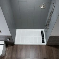 WOODBRIDGE Solid Surface 3-Panel Shower Wall Kit, 36-in L X 60-in W X 75-in H, Stacked Block In A Staggered Vertical Pattern. Matte Grey Finish -Woodbridgebath Shop 20221027141016W5OMVZV1 thumb 600x600