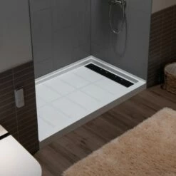 WOODBRIDGE Solid Surface 3-Panel Shower Wall Kit, 36-in L X 60-in W X 75-in H, Stacked Block In A Staggered Vertical Pattern. Matte Grey Finish -Woodbridgebath Shop 20221027141031W5OMVZV1 thumb 600x600