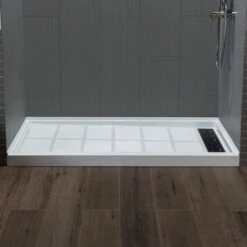 WOODBRIDGE Solid Surface 3-Panel Shower Wall Kit, 36-in L X 60-in W X 75-in H, Stacked Block In A Staggered Vertical Pattern. Matte Grey Finish -Woodbridgebath Shop 20221027141038W5OMVZV1 thumb 600x600