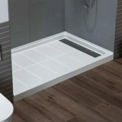 WOODBRIDGE Solid Surface 3-Panel Shower Wall Kit, 36-in L X 60-in W X 75-in H, Stacked Block In A Staggered Vertical Pattern. Matte Grey Finish -Woodbridgebath Shop 20221027141044W5OMVZV1 thumb 600x600