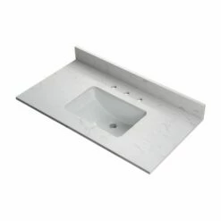 WOODBRIDGE 31" X22" Vanity Top With Single Under Mount Rectangle Bowl, Carrara White Engineered Stone, Pre-drilled With 3-hole For 8-inch Widespread Faucet Set Up Option, CALAVT3122-8 -Woodbridgebath Shop 20221101164426W5OMVZV1 thumb 600x600