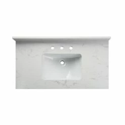 WOODBRIDGE 31" X22" Vanity Top With Single Under Mount Rectangle Bowl, Carrara White Engineered Stone, Pre-drilled With 3-hole For 8-inch Widespread Faucet Set Up Option, CALAVT3122-8 -Woodbridgebath Shop 20221101164431W5OMVZV1 thumb 600x600