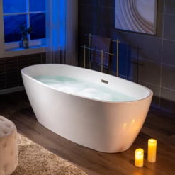WOODBRIDGE 71" Acrylic Freestanding Bathtub Contemporary Soaking Tub With Brushed Nickel Overflow And Drain,White Tub,B1538-B/N-Drain&O -Woodbridgebath Shop 20221128144134W5OMVZV1 thumb 600x600