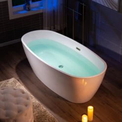 WOODBRIDGE 71" Acrylic Freestanding Bathtub Contemporary Soaking Tub With Brushed Nickel Overflow And Drain,White Tub,B1538-B/N-Drain&O -Woodbridgebath Shop 20221128144532W5OMVZV1 thumb 600x600