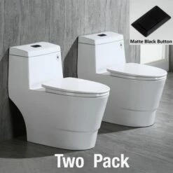 WOODBRIDGE One Piece, 1.28 GPF Dual, Chair Height, Water Sensed, 1000 Gram MaP Flushing Score Toilet With Matte Black Button T0001-MB, White (2 -Pack)